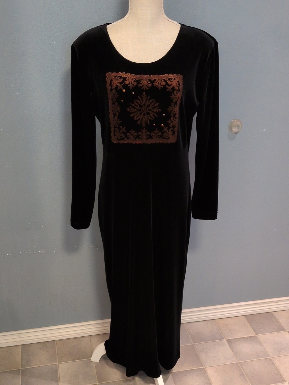 Nina Piccalino Velvet Long Line 80's Snowflake Star Maxi Dress Whimsigoth